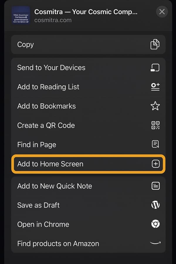 Installing Cosmitra from the Chrome menu on Android